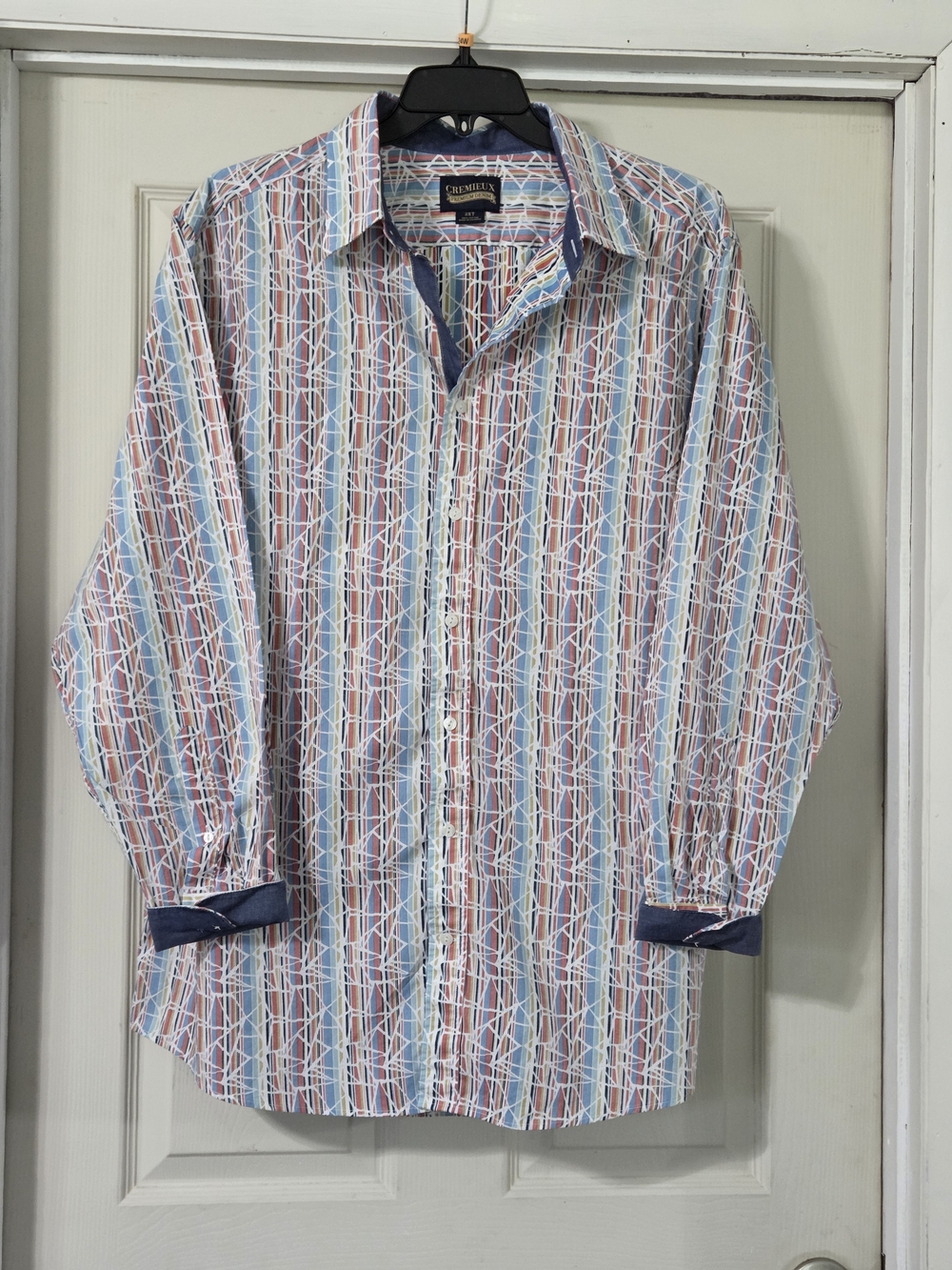 Cremieux Premium Denim Men's Geometric Abstract Stripe Long Sleeve Button Down S